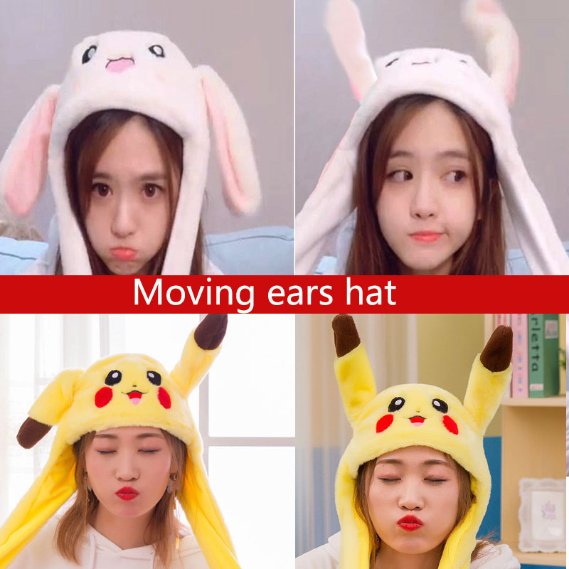 Kocozo Rabbit Hat with Moving Ears Cute Cartoon Toy Hat Airbag Kawaii Funny Toy Cap Kids Plush Toy Birthday Gift  Hat for Girls