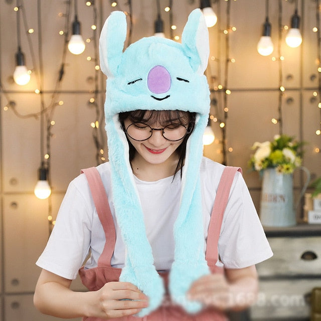Kocozo Rabbit Hat with Moving Ears Cute Cartoon Toy Hat Airbag Kawaii Funny Toy Cap Kids Plush Toy Birthday Gift  Hat for Girls