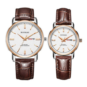 Couple Watch Luxury Lovers' Quartz Watch Gold Women Men Leather Strap Luxury Ultrathin Watch Fashion Watches RONMAR Brand