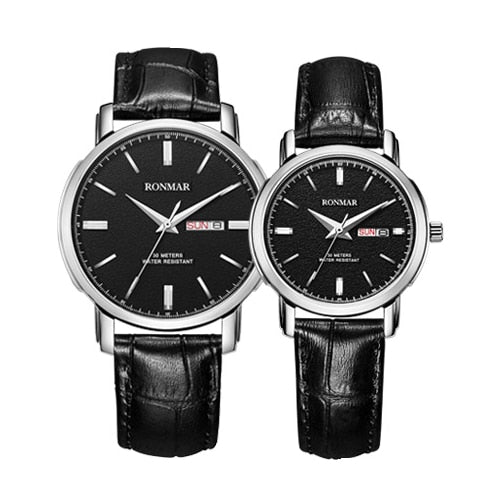 Couple Watch Luxury Lovers' Quartz Watch Gold Women Men Leather Strap Luxury Ultrathin Watch Fashion Watches RONMAR Brand